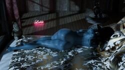4_arms ass bed bedroom blue_skin elden_ring naked_female night ranni_the_witch sleeping