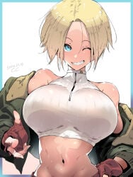 1girls big_breasts big_tits blonde blonde_hair blue_eyes blue_mary fatal_fury king_of_fighters light-skinned_female light_skin makokujira pale-skinned_female pale_skin short_hair thick