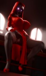 3d 5_fingers big_breasts black-skinned_female black_body black_eyes black_pussy black_skin blender breasts calit00oo chest cleavage curvaceous curvy curvy_figure dark_room dark_skin female female_focus female_only gas_mask glowing_eyes gun high_heels highres hips holding_gun humanoid leg_up looking_at_viewer mask masked masked_female meh-chan_(lamoz571) nun nun_outfit presenting presenting_pussy pumps red_high_heels red_nail_polish red_nails revealing_clothes revealing_outfit revealing_pussy sitting solo solo_female tagme thighs toe_nails toes vagina voluptuous