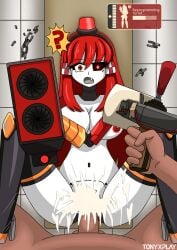 boobs cum cum_in_pussy cum_inside human_on_robot long_hair mimi_sentry nipples on_bench only_female open_legs penis penis_in_pussy pov pov_male red_eyes red_hair robot robot_girl robot_humanoid shark_teeth skirt team_fortress_2 tied_hair tony_x_play tonyxplay vaginal vaginal_fluids vaginal_penetration vaginal_sex