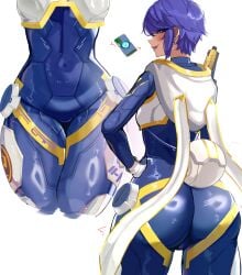 1girls 2d 2d_(artwork) ass back_view big_ass bunnii_o'hare_(fortnite) bunny_costume bunny_ears female female_only fortnite fortnite:_battle_royale front_view hips midriff navel navel_visible_through_clothes purple_hair short_hair simple_background solo_female tagme thick_ass thick_thighs thighs tight_clothing waist wide_hips wide_thighs
