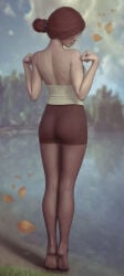 1girls 3d ass back_view black_nails cd_projekt_red clothing female freckles light-skinned_female light_skin no_panties outdoors pantyhose red_hair solo solo_female stevencarson the_witcher_(series) the_witcher_3:_wild_hunt triss_merigold