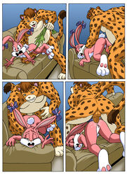 anal anal_sex anthro babs_bunny cheetah comic feline female from_behind fur furry high_resolution lagomorph penetration rabbit rape sofa tiny_toon_adventures tiny_toons uncensored warner_brothers