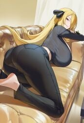 circle_ueponzu couch cynthia_(pokemon) large_breasts large_butt