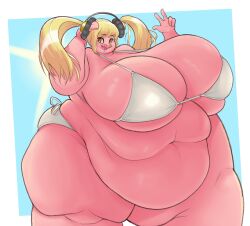 1girls anthro ass bee-unit belly bikini blonde_hair breasts brown_eyes cleavage fat female female_focus female_only furry headphones headphones_on_head hips hyper hyper_breasts large_ass large_breasts mostly_nude mostly_nude_female nitroplus pig stomach super_pochaco thick_thighs thighs twintails weight_gain wide_hips