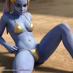 ai_generated airtist alien alien/human alien_girl alien_humanoid bed bedroom bikini bikini_bottom bikini_top blue_body blue_eyes bra clone_wars close-up close_up female female_focus female_only in_bed looking_at_viewer panties pantoran patreon riyo_chuchi star_wars tagme thong underwear