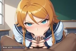 1girl 4k 8k absurd_res african_male aged_down ai_assisted ai_generated all_the_way_to_the_base angry annoyed beautiful beautiful_eyes beautiful_face big_ass black_choker black_gloves blacked blue_eyes blue_jumpsuit brat bratty breath bubble_butt choker cleavage crop_top cum_dump cum_dumpster cum_filled cum_in_mouth cum_overflow cum_splatter cum_string curvy dark deepthroat detailed_background detailed_eyes detailed_face dim_lighting disgusted excessive_cum excessive_saliva fellatio fingerless_gloves fingernails forced_oral glaring glossy_lips glowing_eyes gushing_cum half_lidded_eyes head_tilt heavy_breathing high_quality orange_hair source_anime