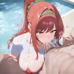 1girl ai_assisted ai_generated beautiful_girl big_ass big_breasts bikini curvy female goddess_of_victory:_nikke pool poolside rapi_(nikke) sexy taugust wet_clothes wet_clothing wet_shirt