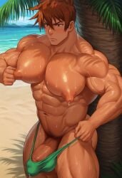 1boy 1male abs ai_generated annoyed annoyed_expression ass attractive attractive_male balls bara bara_body beach beautiful beautiful_male big_muscles big_nipples big_pecs big_penis blush brown_eyes brown_hair civitai clothes cum cum_through_clothes cum_through_clothing cum_through_underwear cwhk day daytime detailed_background ejaculation erection frustrated gorgeous green_thong grin handsome handsome_man horny horny_male hot hot_as_fuck lactating lactation leg_hair male male_focus male_only muscle muscles muscular muscular_arms muscular_legs muscular_male navel nice_ass nipples ocean outdoors pecs penis perfect perfect_body pubic_hair rance rance_(series) sand sea sexy sexy_ass sexy_body sexy_male shiny_skin short_hair solo standing sweat sweatdrop sweating sweaty sweaty_body swimwear testicles thick_ass thong throbbing_penis touching touching_self underwear veins veiny_penis wanting_sex water wet wet_body