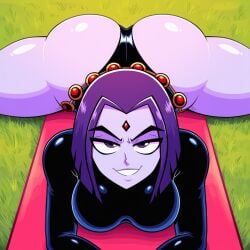 1girls above_view ai_generated big_ass big_breasts big_butt bubble_ass bubble_butt dat_ass dat_butt eyes_open facing_forward facing_viewer female female_focus female_only goth goth_female goth_girl gothic_girl grey-skinned_female grey_body grey_skin grey_skinned_female jewel jewel_on_forehead novelai open_eyes outdoors outside purple-eyed_female purple-haired_female purple_eyes purple_eyes_female purple_hair raven_(dc) raven_(teen_titans) short-haired_female short_hair short_purple_hair smug smug_face smug_smile splits teen_titans teeth teeth_showing teeth_visible thicc thicc_ass thicc_butt yoga yoga_mat yoga_pose