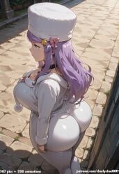 1girl 1girls absurd_res ai_assisted ai_generated anastasia_hoshin anime ass ass_focus black_choker blue_eyes blue_gem boobs breasts bubble_butt butt butt_focus charlychad007 curvaceous curvy curvy_figure fluffy_clothes fur_hat glistening_skin high_resolution highres hourglass_figure huge_ass huge_breasts huge_butt large_breasts light-skinned_female looking_away masterpiece outdoors patreon patreon_logo patreon_username pink_bow purple_hair re:zero_kara_hajimeru_isekai_seikatsu solo standing star_hair_ornament stone_pavement sweat thick_thighs thighs very_long_hair voluptuous white_hat white_outfit wide_hips