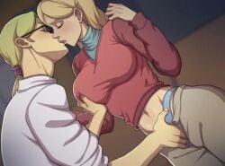 1boy 1girls 2d blonde_hair caucasian closed_eyes clothed clothed_female_clothed_male cornelia_hale disney duo eyes_closed game_cg hairband hand_on_breast imminent_sex kissing lazy_tarts light-skinned_female light_skin long_sleeves lord_cedric no_ai panties purple_hairband red_clothing romantic somka108 sweater teacher_and_student undressing undressing_another villain_on_heroine w.i.t.c.h.