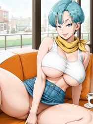 ai_generated anime anime_character anime_girl anime_milf anime_style big_ass big_breasts big_butt bulma bulma_(dragon_ball) bulma_briefs cafe cleavage coffee covered_pussy dragon_ball indoors mature_female mature_woman milf mommy mother no_panties robotkesh seductive seductive_look seductive_smile solo solo_female spread_legs teasing thick_thighs underboob upskirt visible_nipples wide_hips