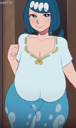 1boy alternate_breast_size_(larger) animated anus ass blue_eyes blue_hair blush bouncing_breasts boy_on_top breast_drop breasts clothes_lift commentary deep_penetration english_commentary female folded highres huge_ass huge_breasts lana's_mother_(pokemon) large_areolae lifting_own_clothes long_hair mating_press mature_female nezulet nipples penis pokemon pokemon_(anime) pokemon_the_series:_sun_&_moon presenting_own_breasts sagging_breasts sex shirt_lift smile straight tagme tanlines testicles uncensored vaginal_penetration video