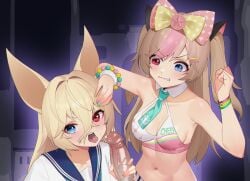 1boy 2girls alternate_version_at_source alternate_version_available angry angry_expression angry_face animal_ears armpit_crease basti_(girls'_frontline_2) blonde_hair blue_eyes blush bow bra breasts brown_hair cat_girl catgirl clenched_hand clenched_teeth faelynn_(girls'_frontline_2) female fighting_over_boy fox_ears fox_girl g41_(girls'_frontline) girls'_frontline girls'_frontline_2:_exilium gritted_teeth hair_bow hand_on_head heterochromia holding_penis long_hair looking_at_viewer male medium_breasts mk23_(girls'_frontline) navel necktie open_mouth penis pushing_away red_eyes sailor_collar saliva saliva_string sweat sweatdrop taoyan_lajiaomian uncensored variant_set