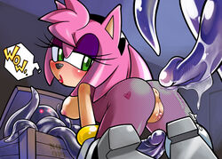 all_fours amy_rose anthro anus bent_over breasts clitoris female green_eyes pink_hair plump_labia presenting pussy sonic_(series) tentacle tojyo