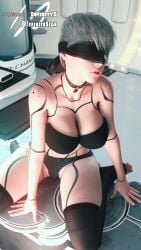 1girls 3d big_breasts blindfold breasts clothing female female_only genderswap genderswap_(mtf) infinitesign light-skinned_female light_skin nier nier:_automata rule_63 short_hair solo yorha_9s