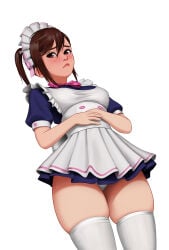 1girls ayase_momo brown_hair dandadan dress female female_only fully_clothed low_angle maid maid_dress maid_uniform panties panty_peek pantyshot pantyshot_(standing) pemamendez skindentation stockings thighhighs uniform