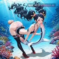 1girl 2_tails ai_assisted ai_generated arched_back aroused_face big_balls black_hair blushing bows bursting_breasts cheerleader_outfit cock_ring coral_reef crop_top cumming cute_face deepthroat erect_cock eye_shadow fat_ass femboy flat_chest floating_hair freckles full_body gay glistening_hair hard_cock highres large_cock light_rays masturbating masturbation mermaid micro_skirt mini_skirt one_piece orgasm overwhelming_pleasure panties plump_ass red_heels round_ass seductive_face self_fuck self_pleasure shiny_skin skinny_waist solo summer thick_thighs thigh_high_stockings tiny_waist underwater wet wet_hair white_gloves