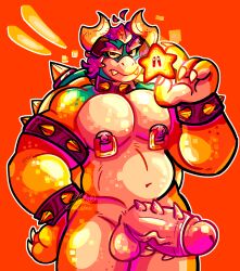 bowser furry_only helios_saltburn looking_at_viewer male_focus male_only mario_(series) nipples_piercing simple_background spiked_bracelet spiked_collar spikes spikes_on_penis star tagme