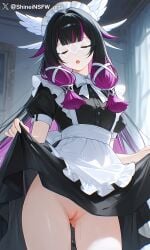 1girls ai_generated black_hair columbina_(genshin_impact) genshin_impact pussy pussy_juice shineinsfw solo standing uncensored wet wet_pussy