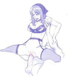 1boy 1girls acht anal anal_penetration anal_sex anus areola_slip areolae blush bottomless bra closed_eyes feet_out_of_frame female garter_belt garter_straps greyscale headscarf lingerie male momdadno monochrome navel open_mouth penis pussy reverse_cowgirl_position sex sketch stockings straddling super_no_ura_de_yani_suu_futari sweat sweatdrop uncensored yamada_(super_no_ura_de_yani_suu_futari)