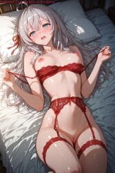 1female 1girl 1girls ai_generated alisa_mikhailovna_kujou anime anime_character anime_girl anime_screencap artist_name artist_signature beautiful beautiful_girl beauty blue_eyes blush bottomless bra bra_pull cute ecchi female flat_belly flat_stomach hentai hi_res high_quality high_resolution ling lingerie mature_female medium_breasts naked_female nude oiled oiled_skin on_bed petite petite_body petite_breasts petite_female pussy red_lingerie seductive shiny_skin silver_hair slim slim_female slim_waist small_breasts stable_diffusion tokidoki_bosotto_russian_de_dereru_tonari_no_alya-san uncensored watermark white_hair younger_female
