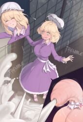 1futa anon balls big_balls big_breasts big_penis blush breasts cepfai city clothing cum cumshot ejaculation futa_focus futa_giantess futanari giantess huge_balls huge_cock light-skinned_futa light_skin macro maribel_hearn penis size_difference testicles touhou uncircumcised uncut