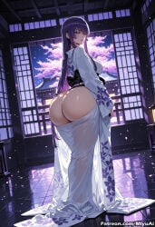 1girl ai_assisted ai_generated ass bangs black_hair blush breasts busujima_saeko cherry_blossoms curvaceous curvy curvy_female curvy_figure female highschool_of_the_dead hime_cut huge_breasts japanese_clothes kimono long_hair looking_at_viewer looking_back miyuai moon night no_panties sash see-through sky sliding_doors smile solo standing thick thick_ass thick_butt thick_hips thick_legs thick_thighs voluptuous voluptuous_female wading water wet wet_clothes wide_hips wide_thighs