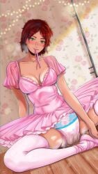 abdl ballerina ballerina_shoes dancewear diaper diaper_fetish dirty_diaper feces green_eyes human jenna_(wolvesatyourdoor) meowtat no_sex pink_clothing pink_shoes poopy_diaper red_hair scat solo_female stockings thigh_highs tutu used_diaper using_diaper wearing_diaper