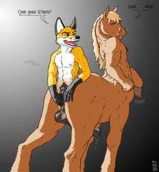 anthro anus balls canine centaur equine fox furry gay hooves horse horsecock hybrid lance_foxx male merging mot nipple_piercing nipples no_humans nose_piercing penis piercing taur