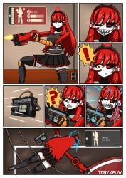 comic_page electric_shock mimi_sentry only_female red_eyes red_hair robot robot_girl robot_humanoid shark_teeth skirt team_fortress_2 tony_x_play tonyxplay