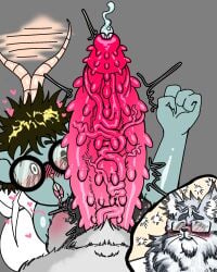 1boy 1girls aek_(yakisoba_010605) animal_genitalia anthro blush boob_window breasts busty cat catboy cleavage female goodhorny69 jid-jid mouth_open penis_awe rat rat_girl voluptuous voluptuous_female wagging_tail