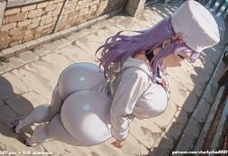 1girl 1girls absurd_res ai_assisted ai_generated anastasia_hoshin anime ass ass_focus big_ass black_choker blue_eyes blue_gem boobs breasts bubble_butt butt butt_focus charlychad007 curvaceous curvy curvy_figure female_focus from_behind fur_hat glistening_skin high_resolution highres hourglass_figure huge_ass huge_breasts huge_butt hyper_ass large_breasts light-skinned_female long_sleeves looking_away lying masterpiece on_stomach outdoors patreon patreon_logo patreon_username pink_bow pink_ribbon purple_hair re:zero_kara_hajimeru_isekai_seikatsu shadow solo star_hair_ornament stone_pavement sunlight sweat_drops thick_thighs thighs very_long_hair voluptuous white_hat white_hoodie wide_hips