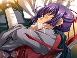 closed_eyes dark_skin female game_cg hikage_eiji hongou_kazuto kannei_kouha koihime†_(series) koihime_musou oral penis purple_hair short_hair