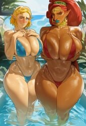 2girls ai_generated ass bikini breasts curvaceous curvy gigantic_breasts hands_on_breasts huge_ass huge_breasts nipples nipples_visible_through_clothing princess_zelda seductive seductive_look tagme the_legend_of_zelda thick_ass thick_thighs thighs urbosa voluptuous voluptuous_female