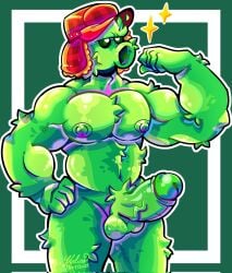 erection flexing green_skin hand_on_hip hat helios_saltburn male_focus male_only muscular_male plant plants_vs_zombies primal_peashooter_(pvz) pvz_2 tagme