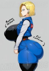 ai_generated android_18 big_ass big_breasts blonde_hair clothing curvy_figure dragon_ball evil_container huge_ass huge_breasts thick_thighs thighs