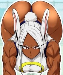 1girls 2d ass boku_no_hero_academia breasts dark-skinned_female dark_skin female female_only miruko muscular muscular_arms muscular_female my_hero_academia rabbit_ears rabbit_girl rabbit_tail red_eyes rumi_usagiyama solo solo_female sreamrm superheroine tagme thick_thighs thighs white_hair