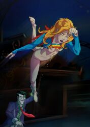 1boy 1girls ass barefoot batman_(series) blonde_female blonde_hair blue_eyes breasts dc dc_comics defeated_heroine elmrtev feet femsub human joker kara_danvers kara_zor-el kryptonian kryptonite maledom older_man_and_teenage_girl older_man_and_younger_girl pussy rape ripped_clothing supergirl superman_(series) toes