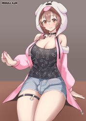 1futa animal_genitalia animal_genitalia_on_humanoid animal_penis big_penis black_shirt breasts brown_eyes brown_hair bulge bulge_to_side canine_penis canine_penis_on_humanoid choker clothed clothing denim_shorts dog_hood erection erection_under_clothes fully_clothed futa_only futanari holding_remote_control hololive hood_up hoodie hoodie_open human human_with_animal_genitalia human_with_canine_penis inugami_korone jean_shorts knot large_breasts light-skinned_futanari light_skin medium_hair merulu_ilum o-ring penis penis_under_clothes print_shirt remote_control_vibrator shirt shorts sitting solo thigh_strap virtual_youtuber