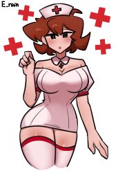 1girls big_breasts bracelet cleavage curvy cute erainnn female female_only friday_night_funkin girlfriend_(friday_night_funkin) health_symbol lipstick looking_at_viewer medic_girlfriend_(friday_night_funkin) necklace nurse nurse_cap short_hair shy signature stockings thick_thighs