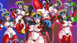 2girls big_breasts bikini breasts cybertronian female female_focus female_only fingering groping groping_breasts handjob nipples nobleseven20 peace_sign penis tentacle tentacle_sex transformers trickdiamond windblade