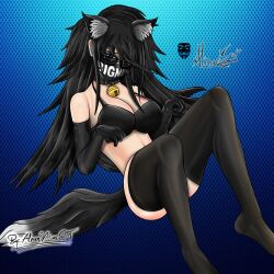 1girls almermacct animal_ears bikini black_gloves black_hair black_tail blue_eyes blush bra breasts carlos_yt carlosyt cat_ears cat_girl catgirl collar female glass glasses gloves jingle_bell long_hair looking_at_viewer loquendo loquendo_youtuber mask pose rule_63 shy solo solo_female stockings stocks tail youtube youtube_hispanic youtuber