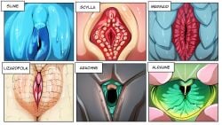 6girls clitoris close-up heartberrie labia lizard lizard_girl mermaid monster monster_girl pussy pussy_lips reference_image reference_sheet scales scalie scylla slime slime_girl spread_pussy suckers tagme vagina