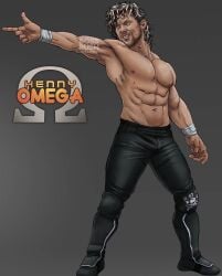 1boy athlete caucasian ian_fay_art kenny_omega male male_only muscles muscular muscular_male pointing posing real_person shirtless_male solo solo_male wrestler