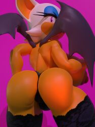 3d absurd_res animal_ears animal_humanoid anthro ass bat bat_wings black_underwear blender eyelashes eyeshadow furry hand_on_breast hand_on_hip hi_res hypnosis lace large_breasts lipstick looking_at_viewer looking_down makeup nipples panties pink_eyes plain_background rouge_the_bat sonic_(series) sticki_bun stockings tagme tail thighhighs underwear underwear_only white_fur wings