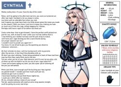 1girls 2d black_eyeshadow black_lipstick blonde_hair blue_eyes caption character_sheet chastity chastity_cage domination female femdom femdom_caption halo human otto_cubze patreon penis_cage religion religious religious_clothing solo solo_female