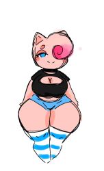 anthro breasts cleavage curvy jigglypuff looking_at_viewer mochikirb nintendo nub_feet pokemon pokemon_(species) seductive thick_thighs thighs voluptuous