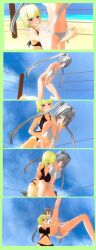 2girls bikini black_bikini blush catfight cuntbusting embarrassing fun humiliating laughing lifting lifting_person multiple_girls ring swimsuit_suit white_bikini wrestling yuri